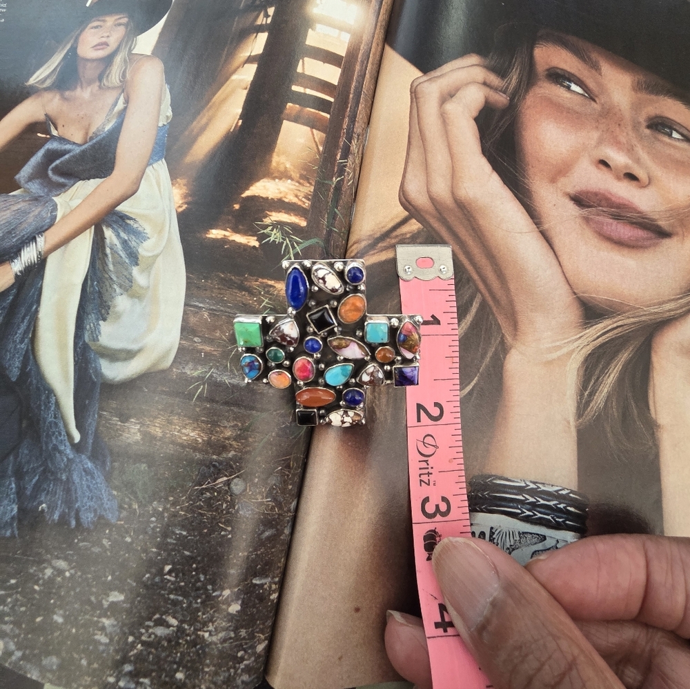 Multicolor Gemstone Cross Adjustable Ring - image 8